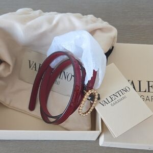 Valentino Garavani Burgundy Belt with Gold Buckle